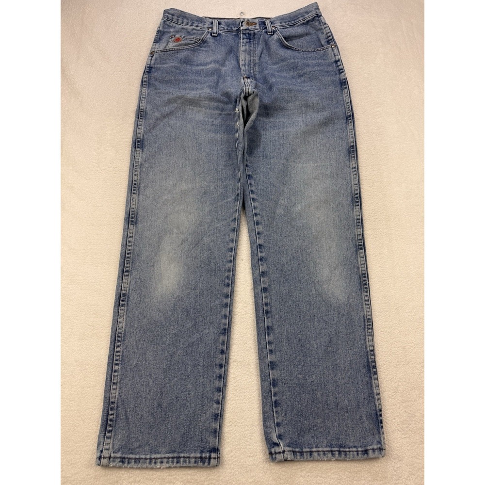 Wrangler 20X Jeans Men 34x32 Blue‎ Straight Leg Distress Whiskered Denim READ!